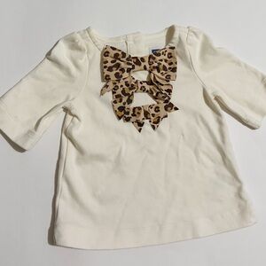 Janie and Jack Cream Leopard Bow Long Sleeve Tee